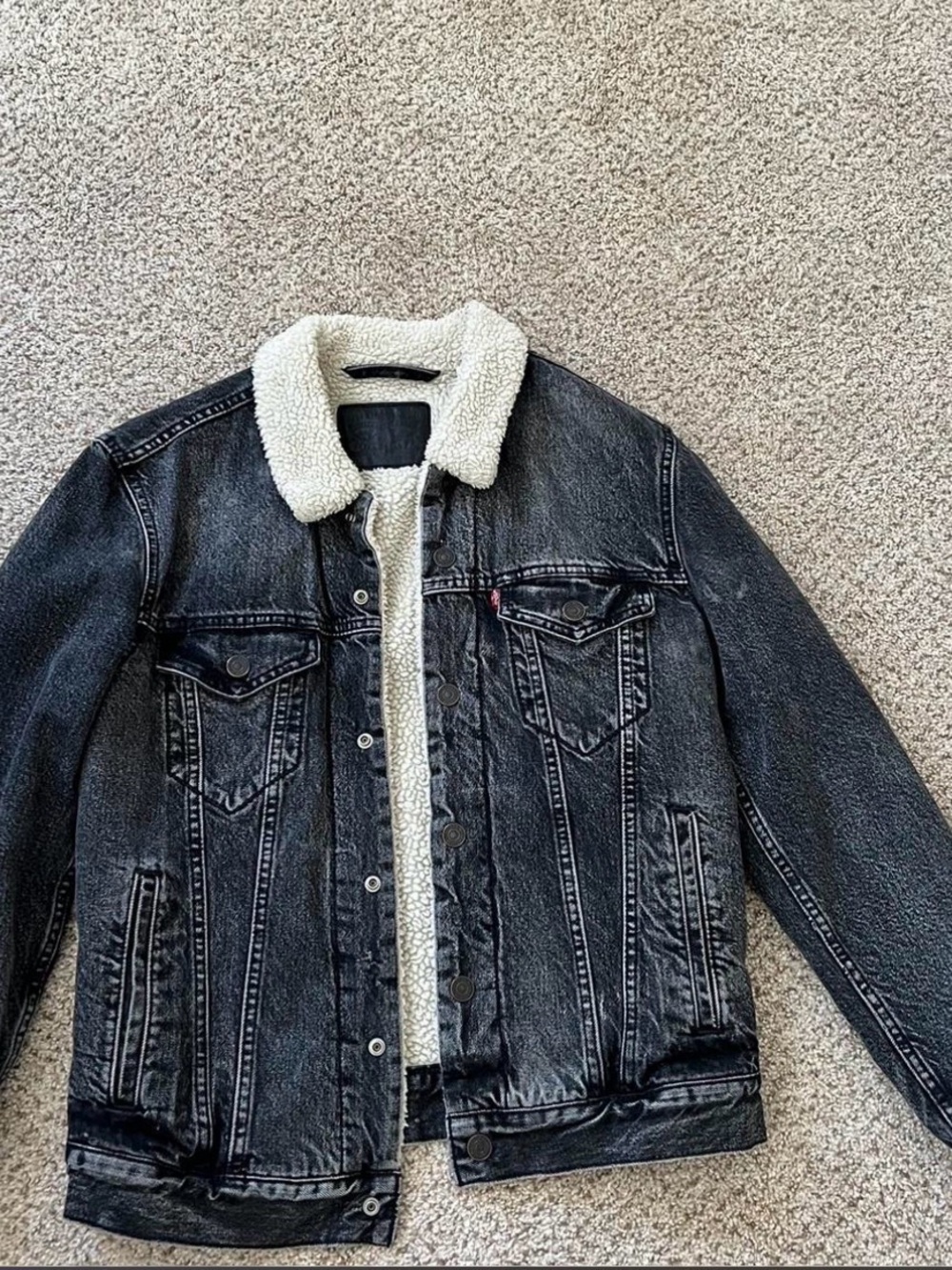 Levi's Black Denim Jacket with Cream Sherpa Lining
